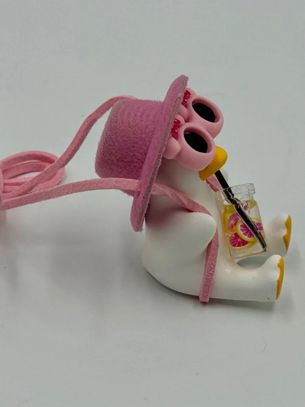 Ceramic Duck With Pink Hat, Pink Sunglasses & Drink In Hand - Car Accessory, Toy